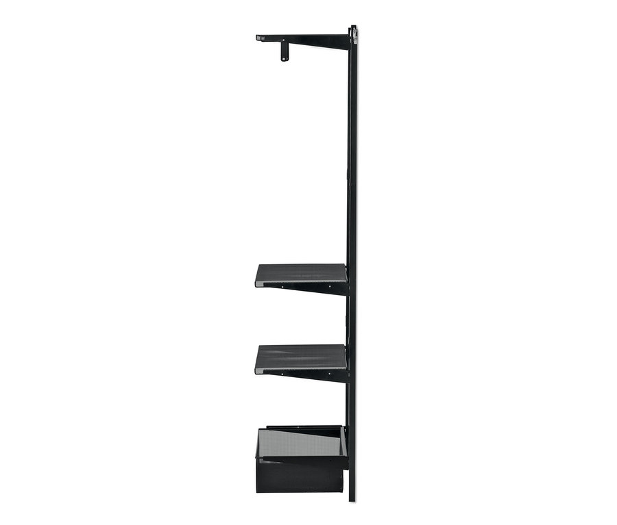 Schwarzes Wand-Regalsystem mit drei Regalböden.