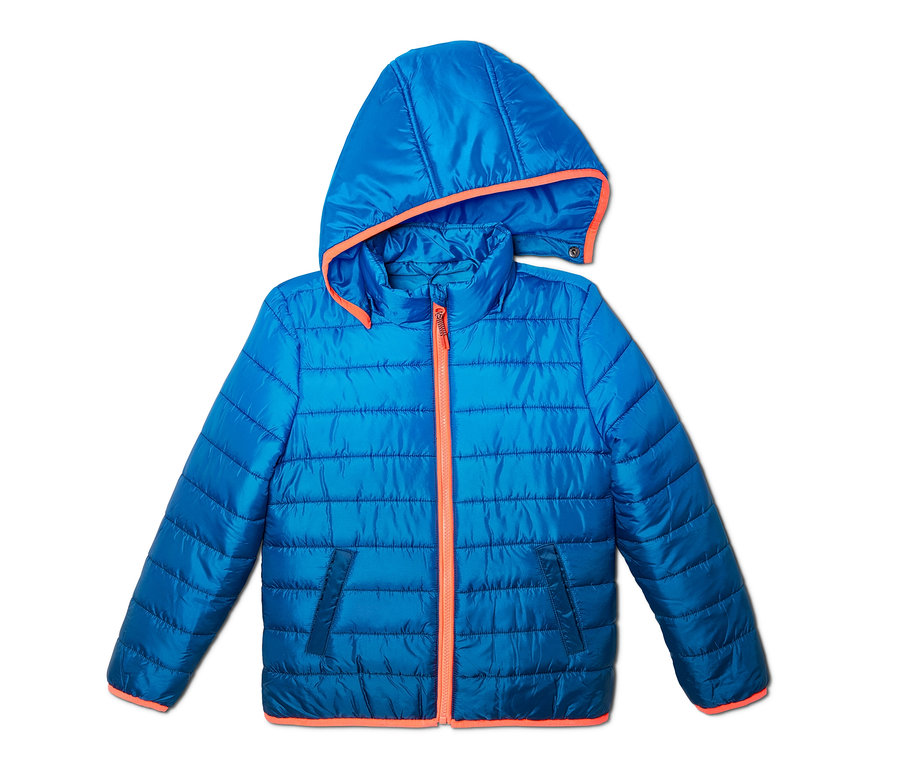 Blaue Steppjacke mit Farbverlauf.