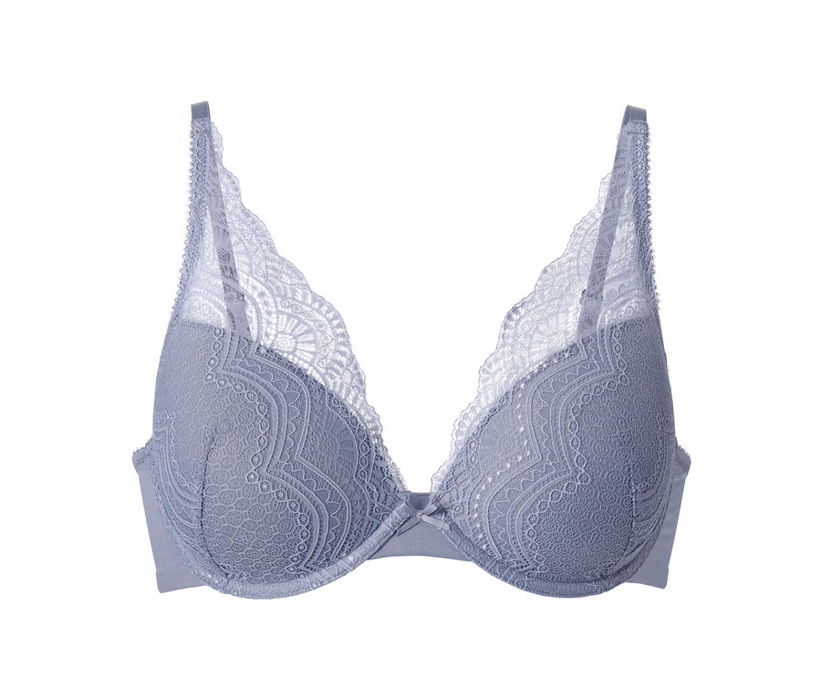 Detailansicht eines fliederblauen Schalen-BHs.
