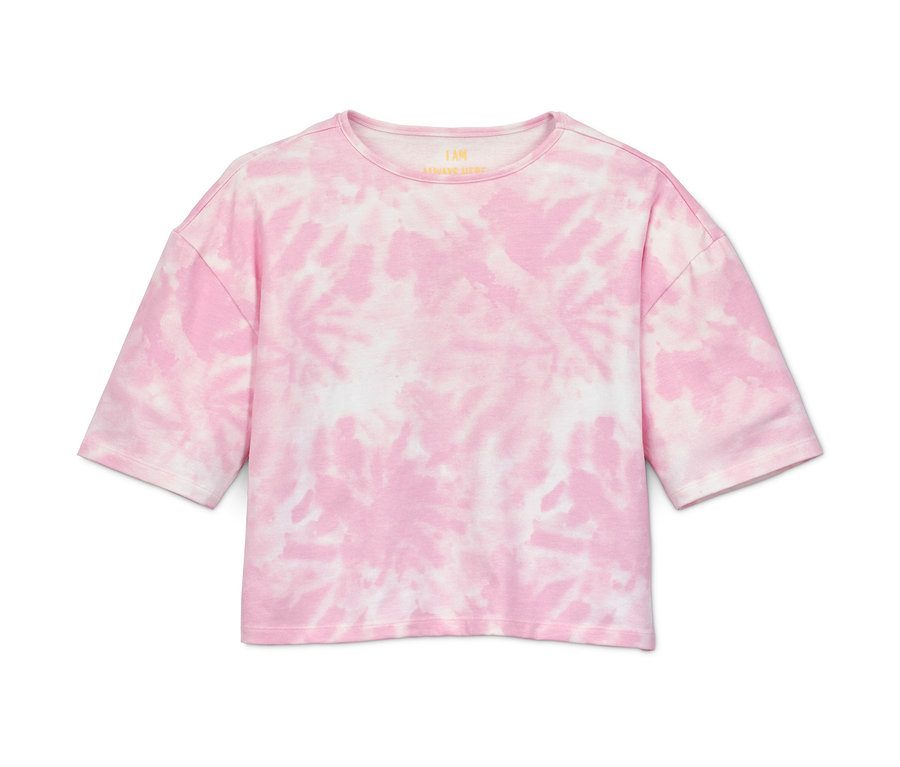 Rosa-weißes Batik-Pyjama aus Bio-Baumwolle mit kurzen Ärmeln.