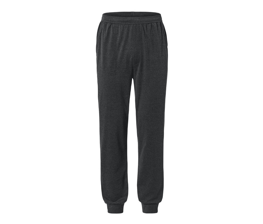 Eine graue Pyjamahose auf einem weißen Hintergrund.