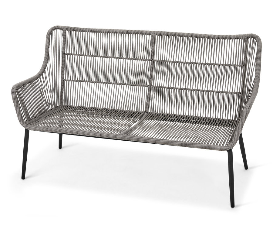 Graues Gartensofa-Set aus Textilgeflecht.