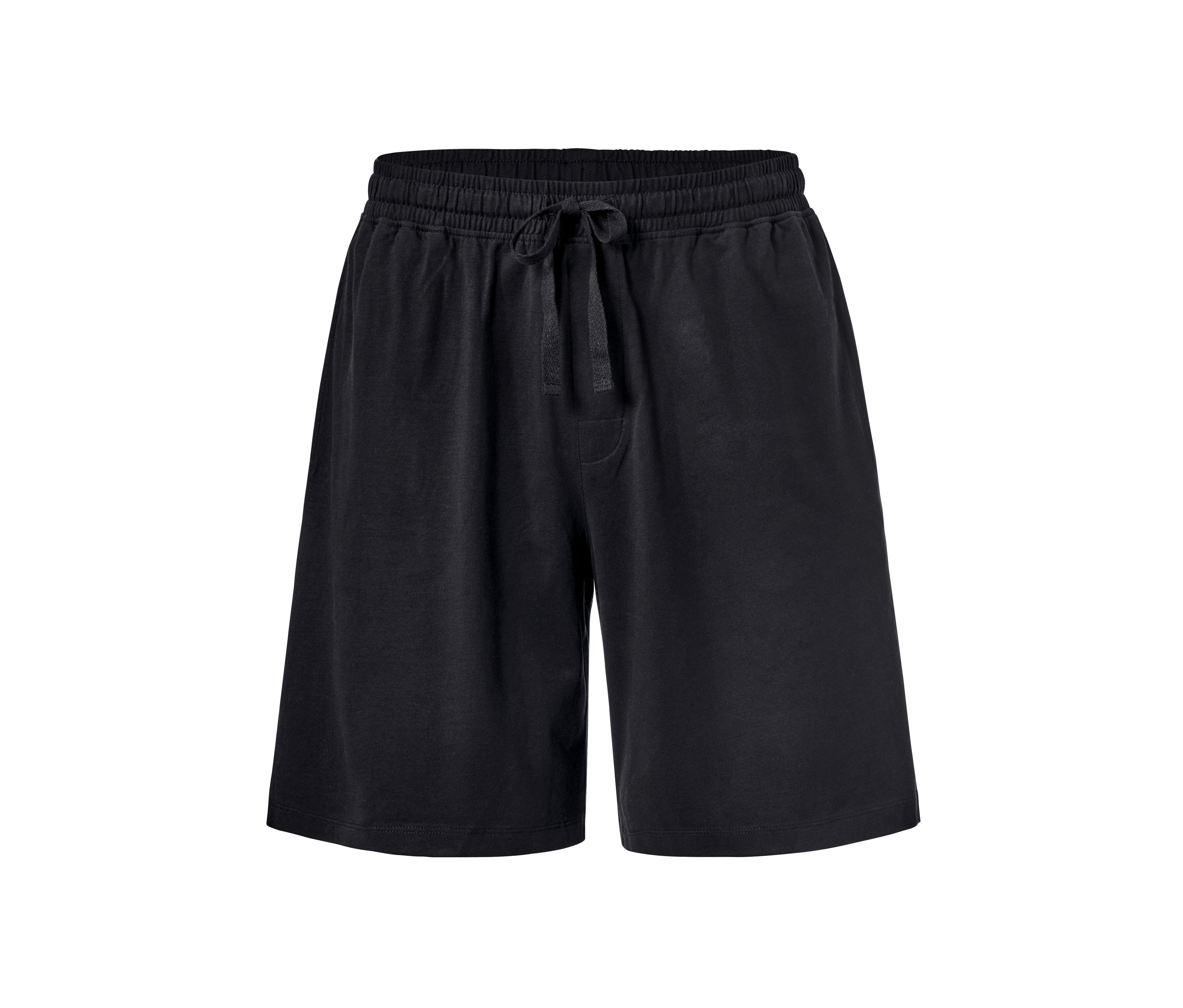 Eine kurze, schwarze Jersey-Relaxhose.