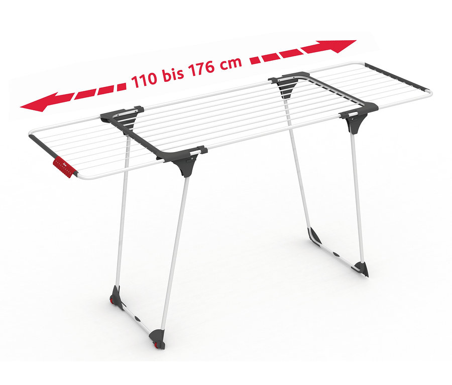 Ein aufgebauter Vileda Wäscheständer »Extensive« mit weißem Rahmen und grauen Plastikdetails.