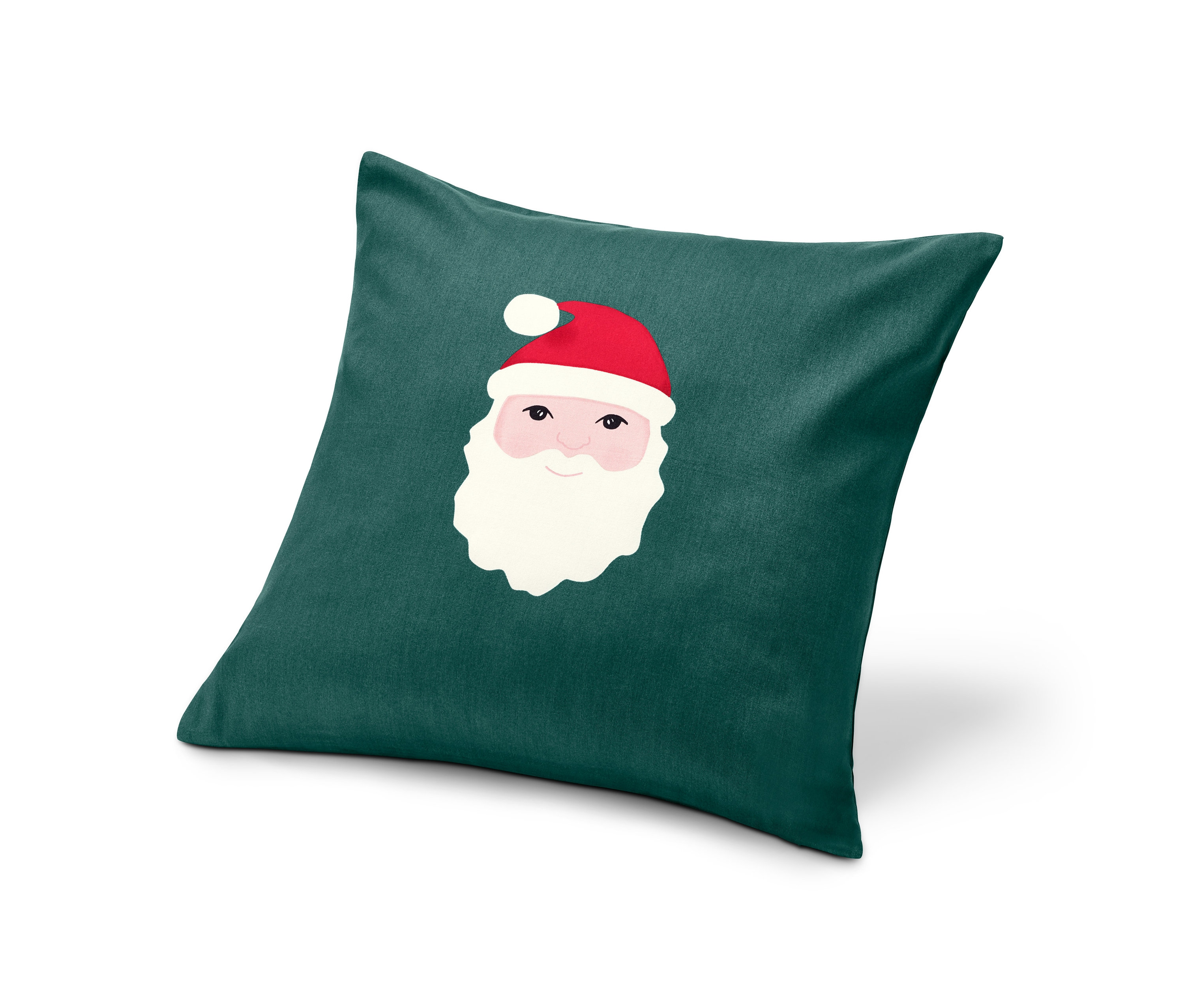 Ein Dekokissen mit Weihnachtsmannmotiv.