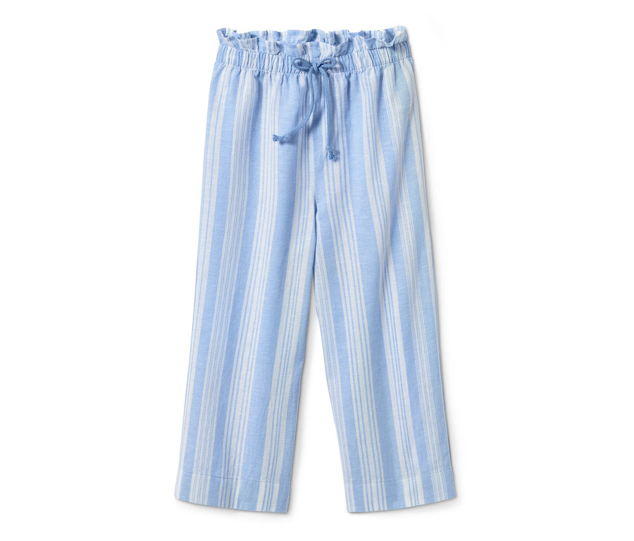 Eine blau-weiss gestreifte Web-Culotte mit elastischem Bund.