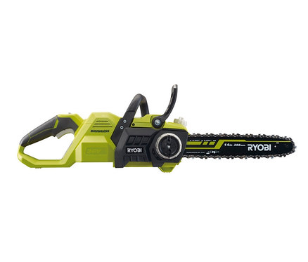 Nahaufnahme der RYOBI 36 V Brushless-Akku-Kettensäge »RY36CSX35A-150«.