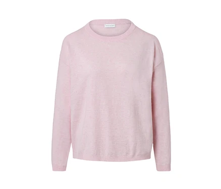 Rosa Feinstrickpullover mit Rippdetail.