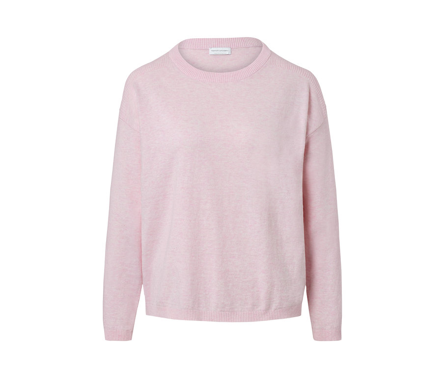 Rosa Feinstrickpullover mit Rippdetail.