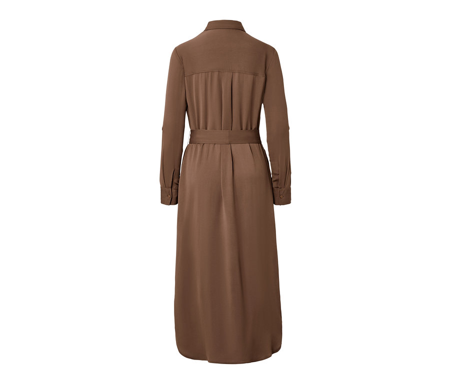 Braunes Hemdblusen-Kleid mit langen Ärmeln und Gürtel.