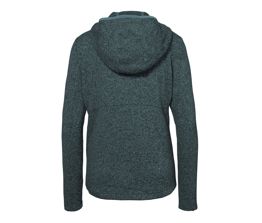 Rückansicht der Strickfleecejacke mit Kapuze.