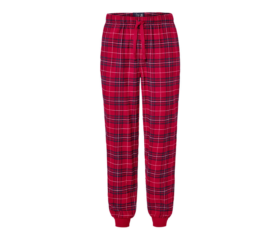 Eine rote Flanell-Relaxhose mit Karomuster.