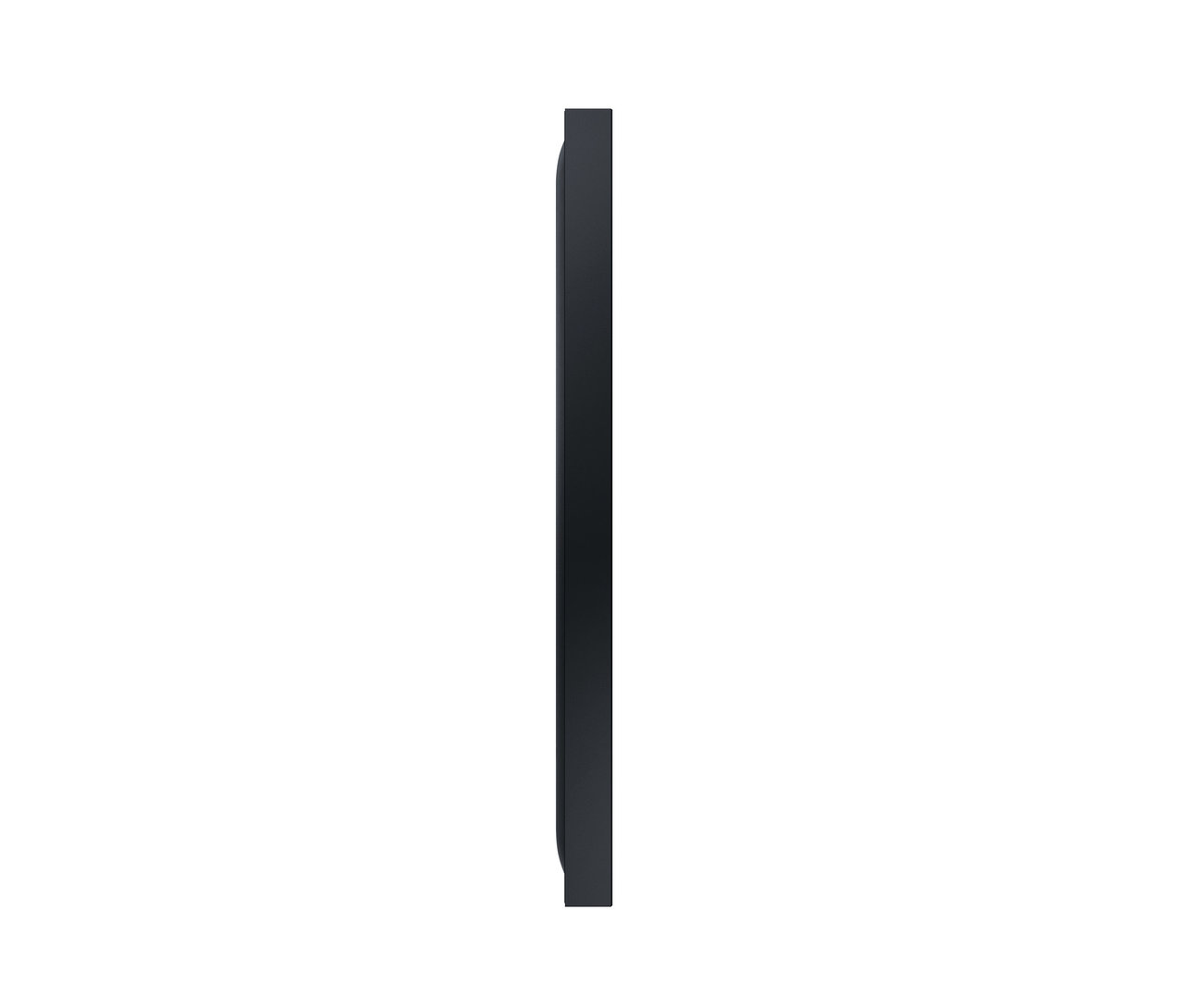 Seitenansicht eines schwarzen Fernsehers. Samsung The Terrace GQ65LST7TGUXZG QLED-4K-Outdoor-TV.