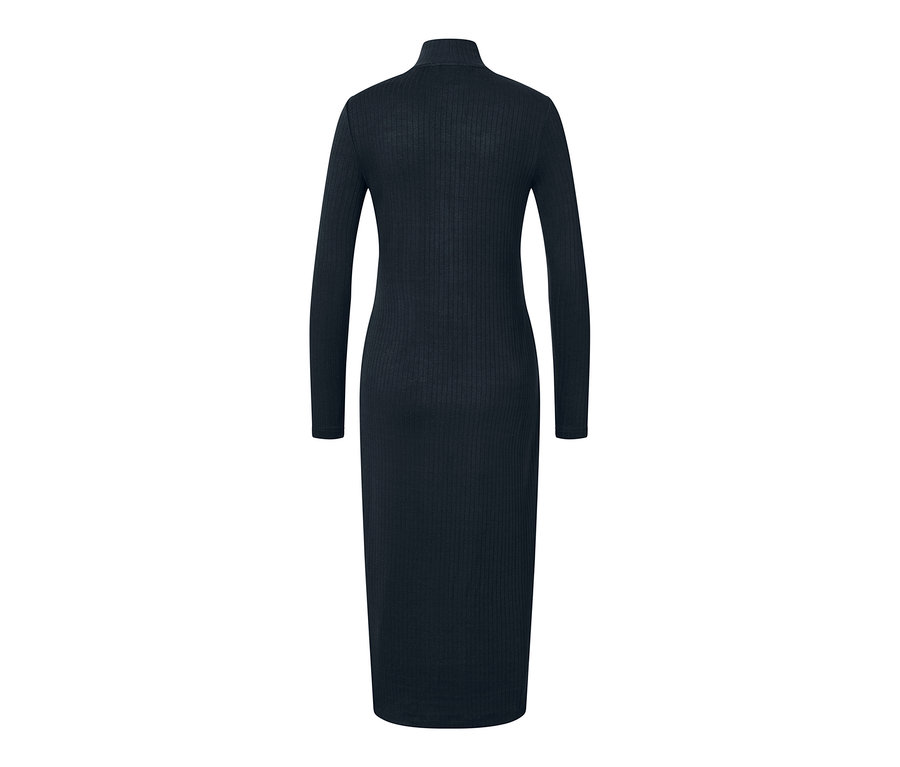 Dunkelblaues Jerseykleid mit langen Ärmeln.