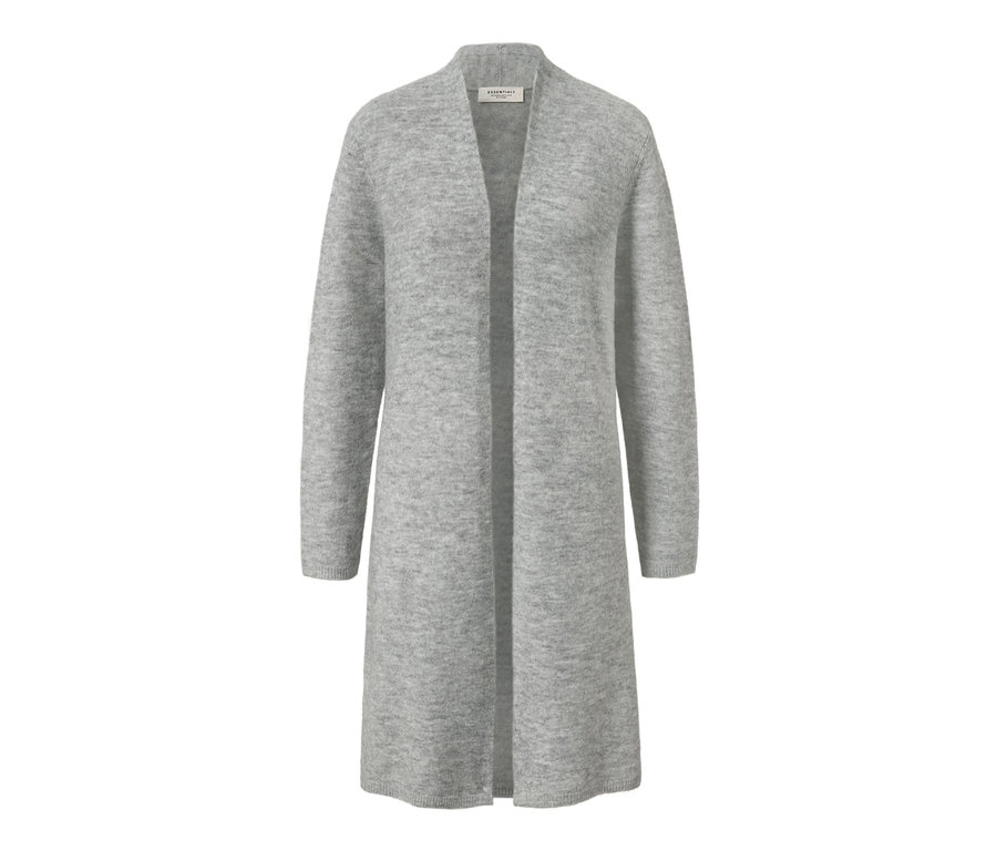Grauer, offener Longcardigan mit RWS-Wolle.