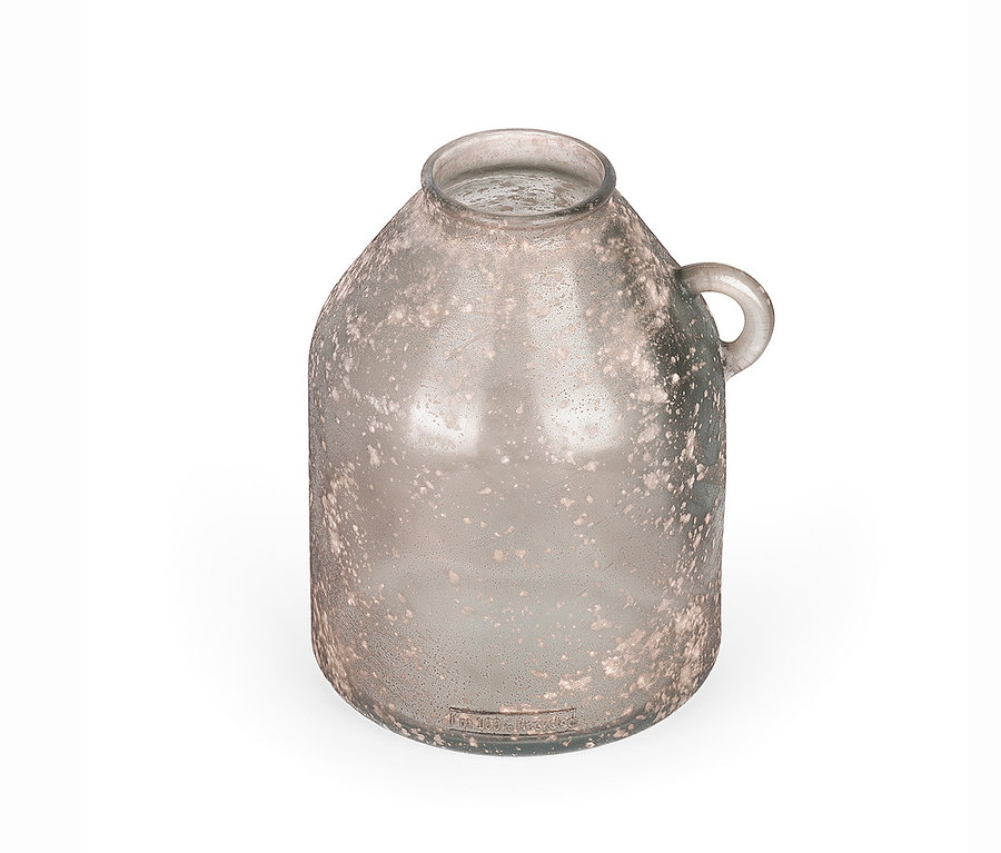 Dekorative graue Vase mit Henkel.