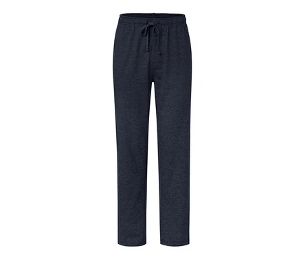 Eine dunkelblaue Relaxhose mit Kordelzug.
