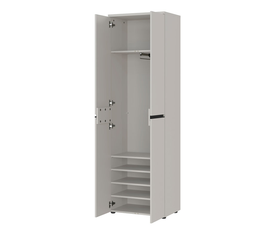 Offener Kleiderschrank "Vik" mit Regalen und Kleiderstange.