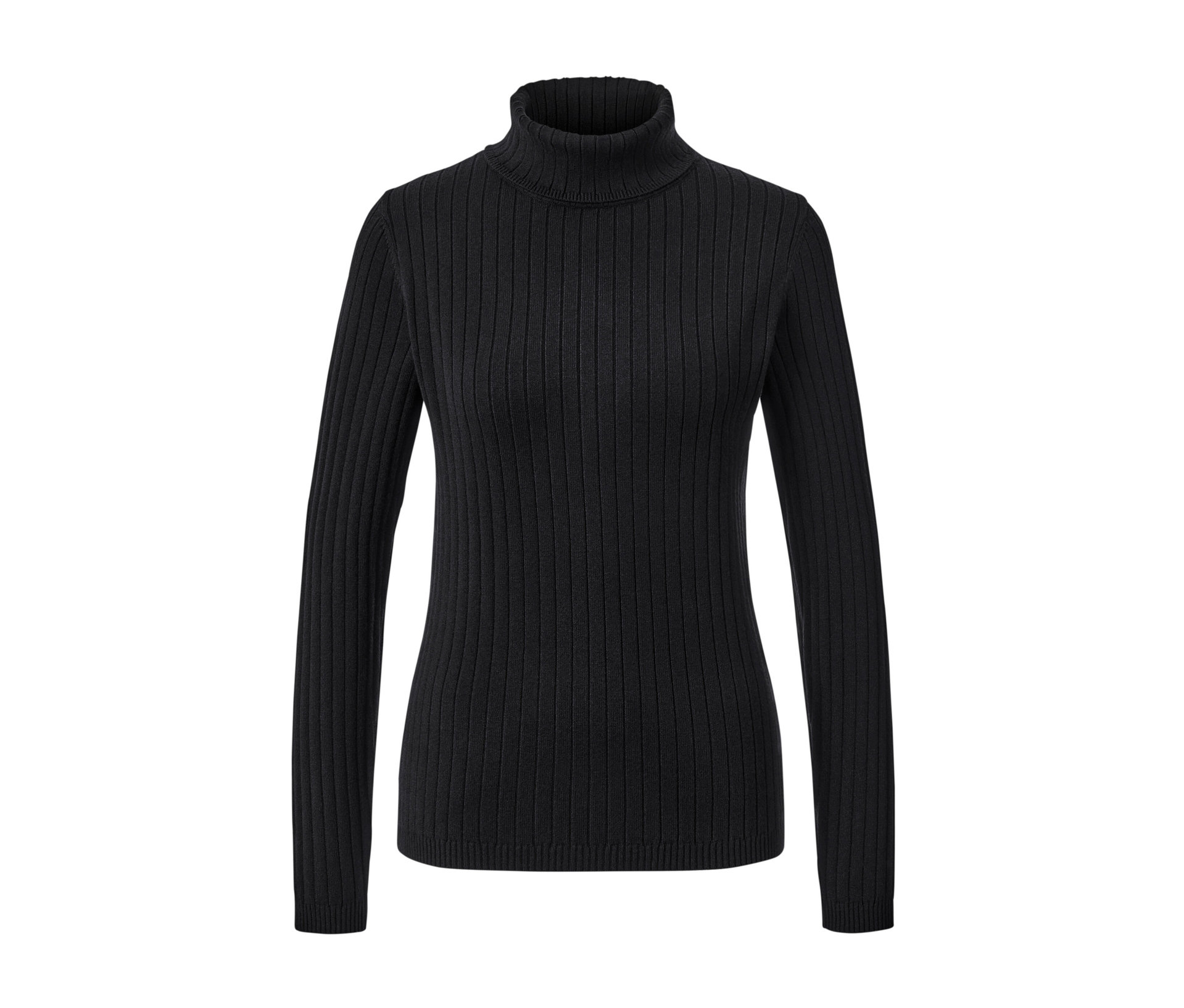 Gerippter Rollkragenpullover - Damen - Gr. XL - schwarz - schwarz