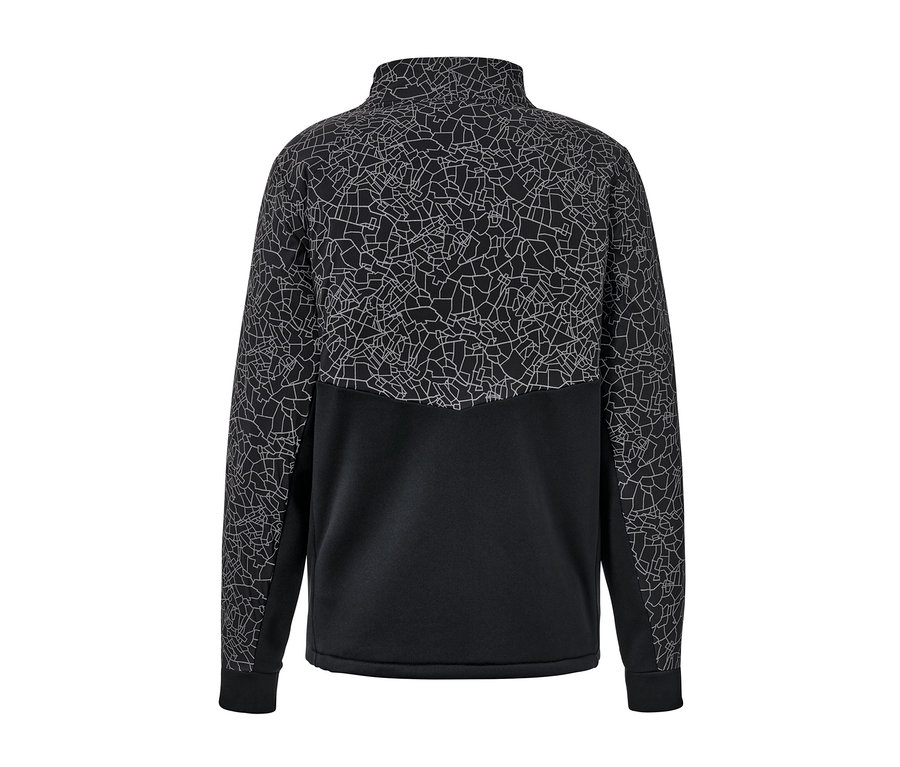 Schwarze Thermojacke mit geometrischem Muster.