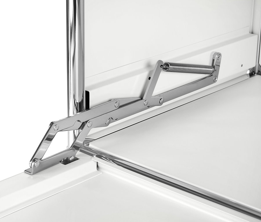 Detailansicht der Kommode Metall »CN3« mit Klappen und Schublade, Öffnungsmechanismus.