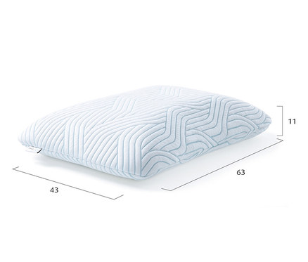 TEMPUR® ARCH SmartCool™ Schlafkissen S auf weißem Hintergrund mit hervorgehobenen Abmessungen.