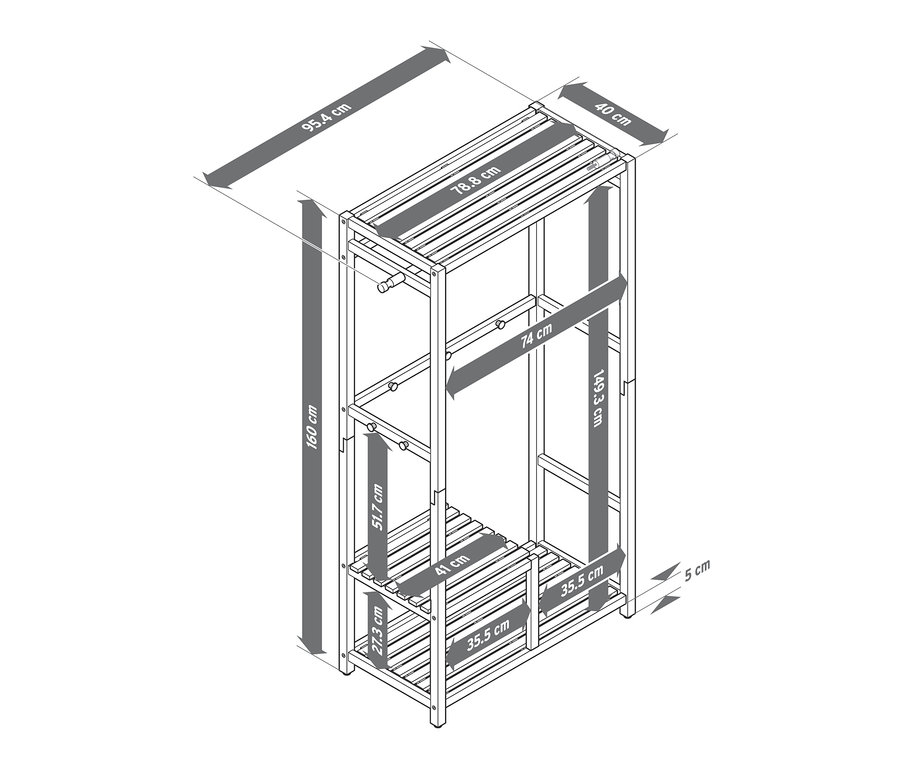 Abmessungen der Garderobe, Massivholz.