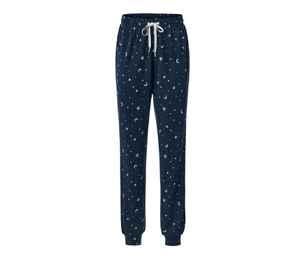 Marineblaue Pyjamahose mit Sternen- und Monddruck.