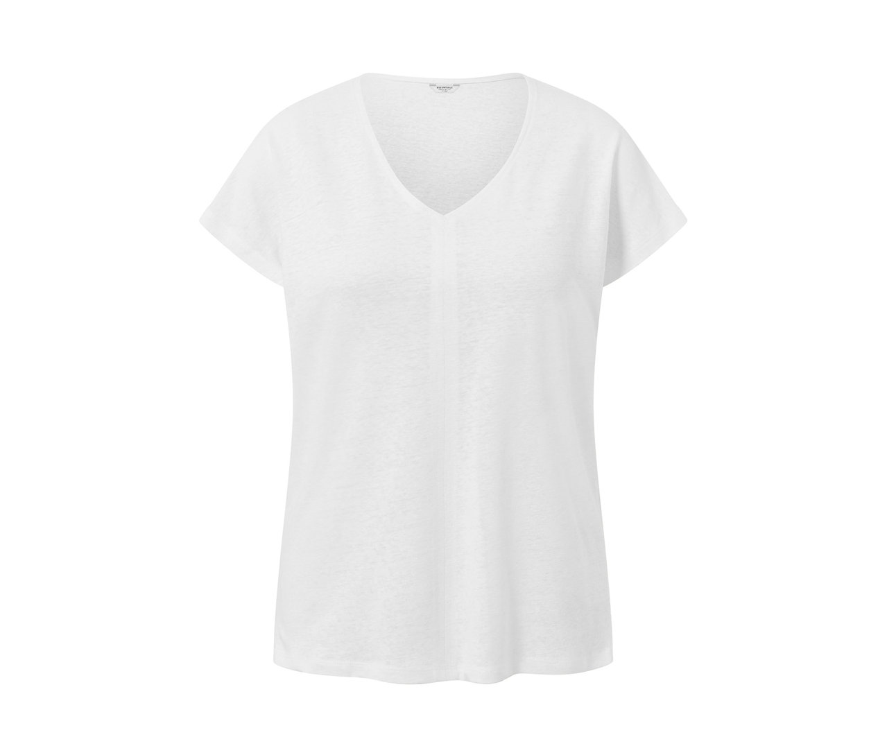 Cremeweißes Shirt aus Leinenmix mit V-Ausschnitt.