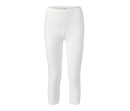 Weiße 3/4-Leggings mit Spitzenborte.