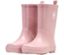 Zwei rosa Gummistiefel mit Logo.