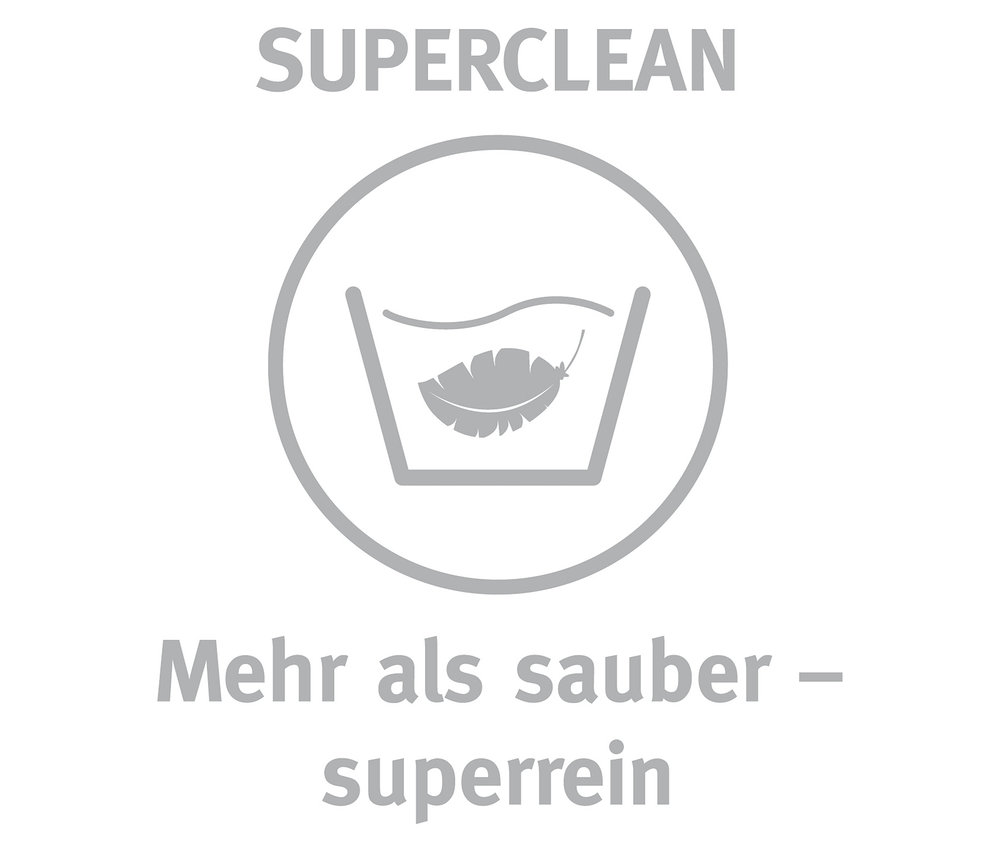Superclean-Symbol mit Waschbottich und Feder.