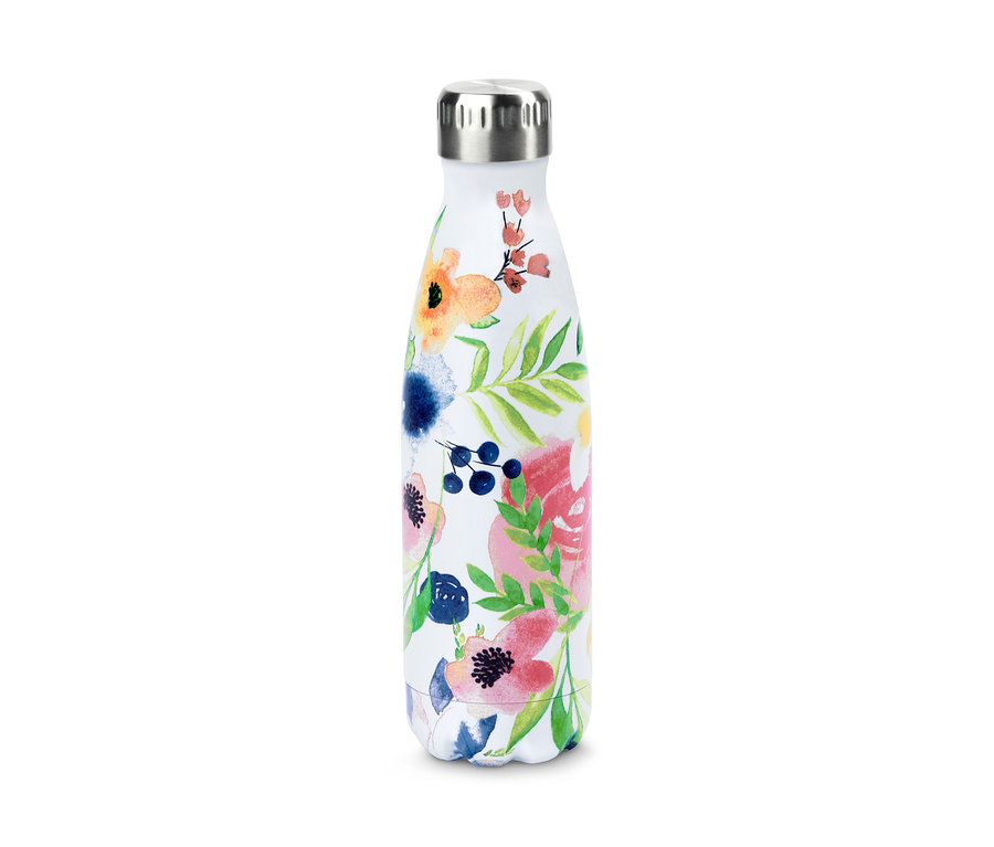 Eine Isolier-Trinkflasche mit Blumenmuster.