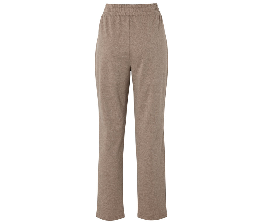 Beige Trainingshose mit elastischem Bund.