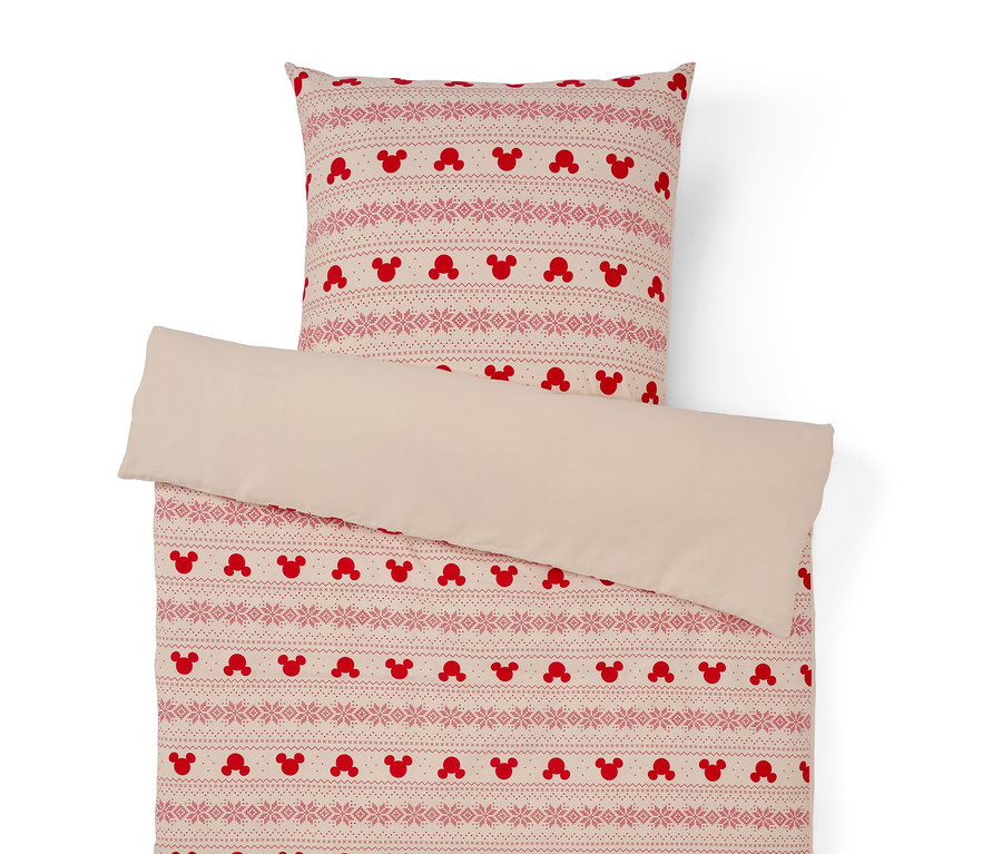 Bettwäsche mit Mickey Mouse und Weihnachtsmotiven.