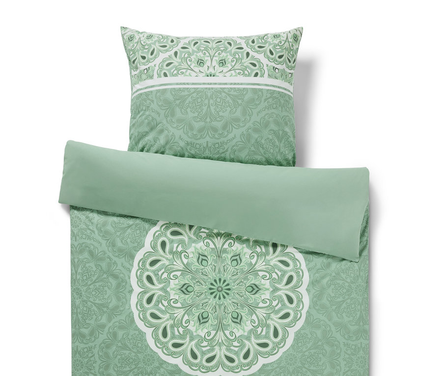 Grüne Renforcé-Bettwäsche mit Mandala-Muster in Doppel-, Normal- und Übergröße.