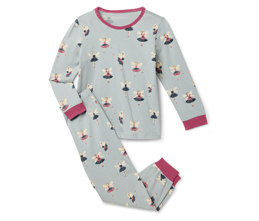 Blauer, langärmliger Schlafanzug mit Ballett-Print.