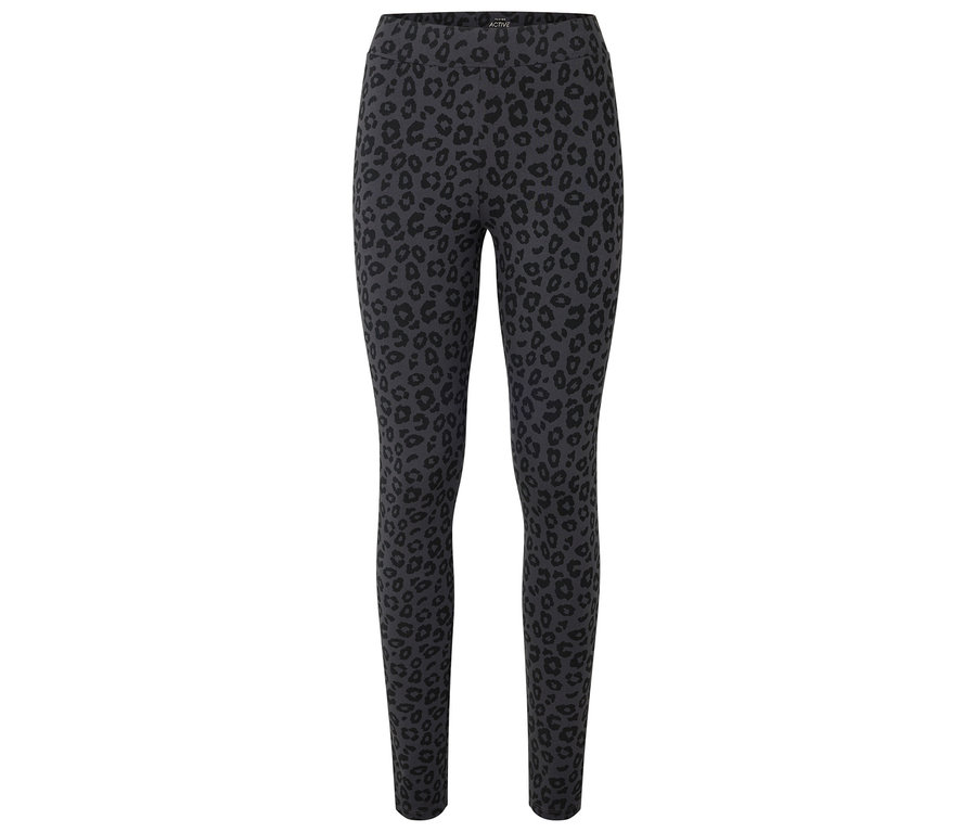 Schwarze Leggings mit Tiermuster.
