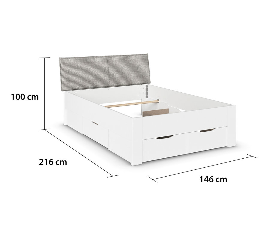 Weißes Bettgestell mit Stauraum und grauem Kopfteil. Rauch Bett »Aditio Beds«, 140 cm mit Polsterkopfteil.