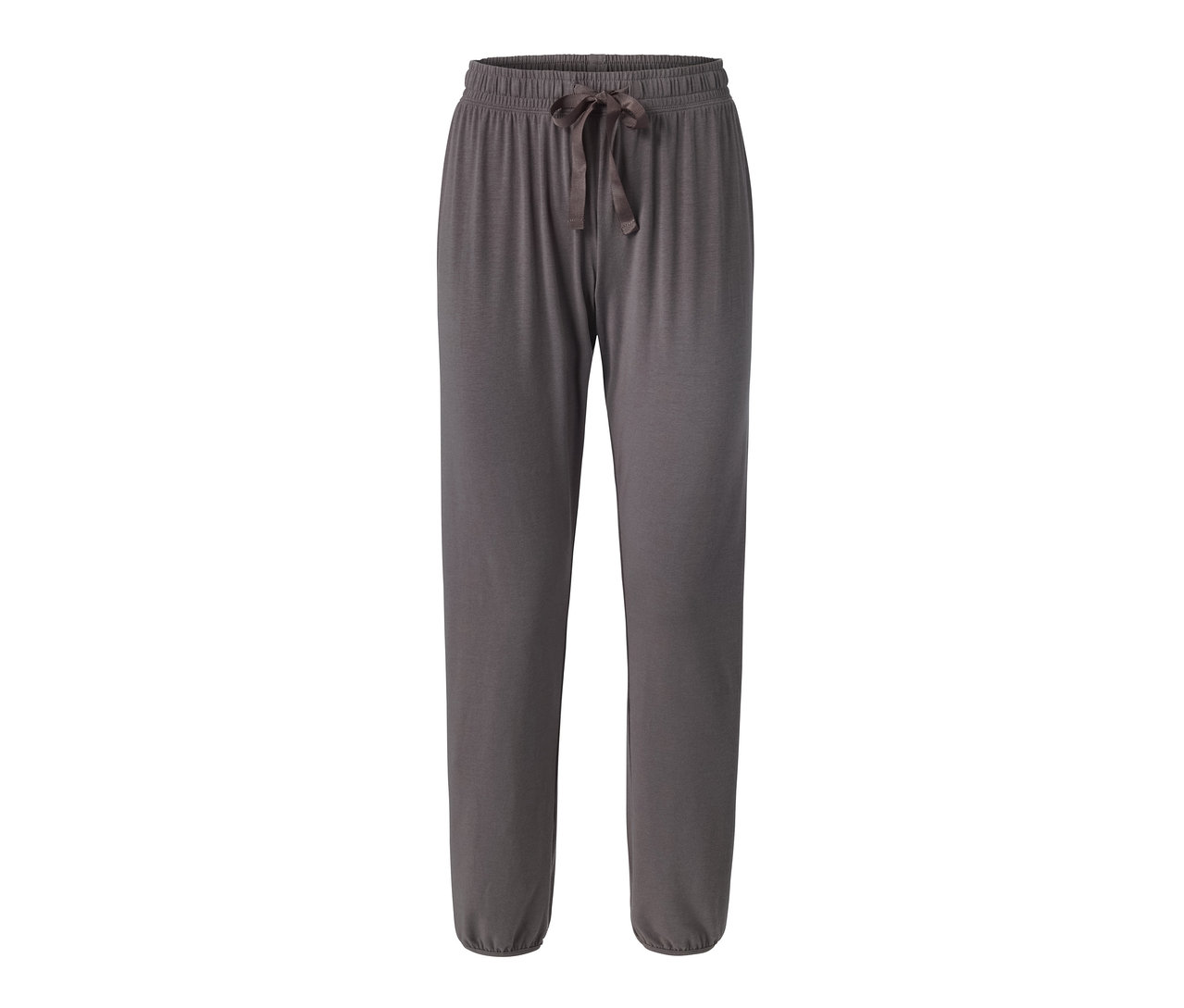 Graue Jersey-Relaxhose mit Kordelzug in der Taille.