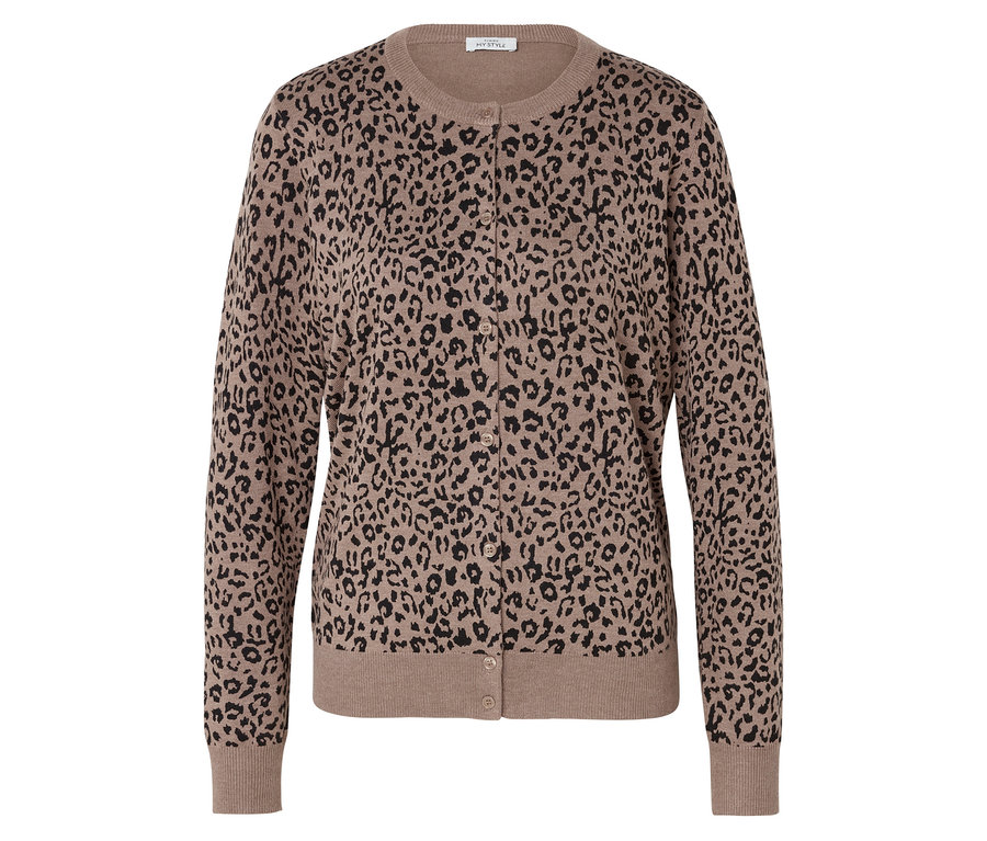 Beige Strickjacke mit Animal-Print.
