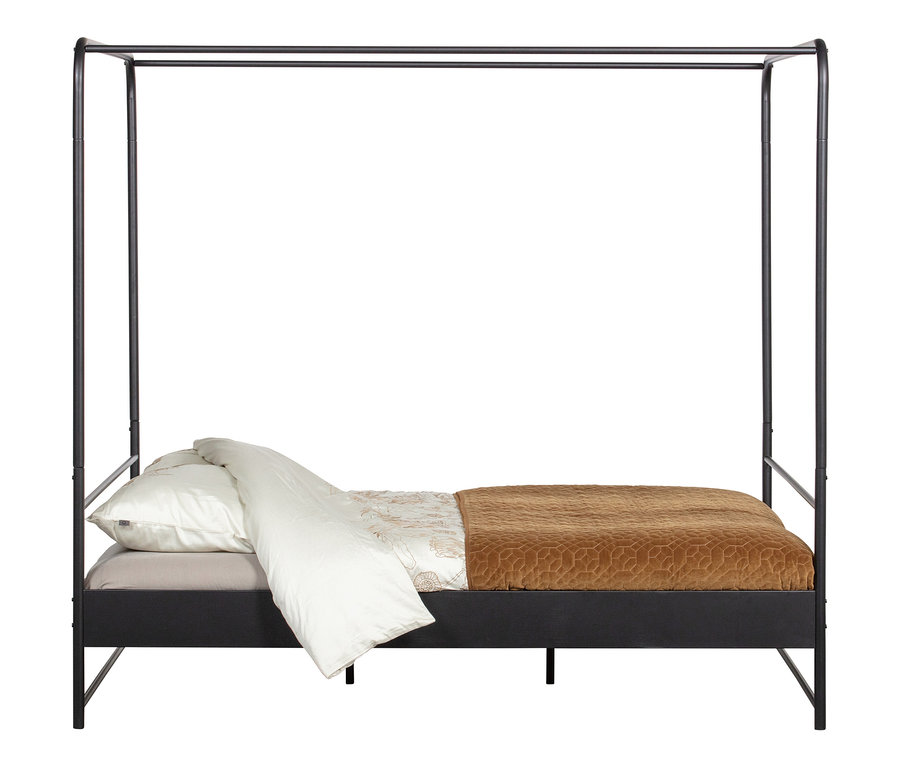 Schwarzes Woood Bett »Bunk« 160 x 200 cm mit weißem Kissen und Bettdecke.