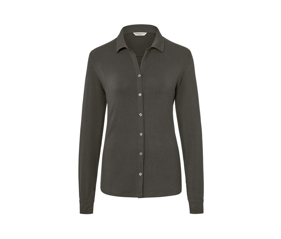 Graues Blusenshirt mit Knopfleiste.