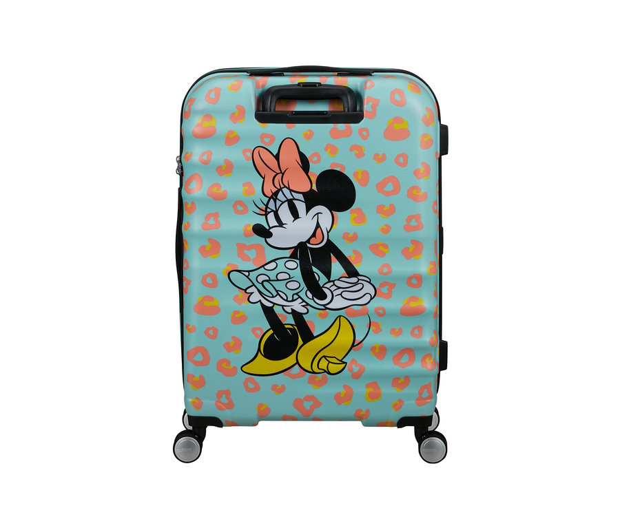 American Tourister Wavebreaker »Minnie Mouse«, mittelgroß, mit Minnie-Mouse-Motiv auf blauem Grund mit orangefarbenen Flecken.