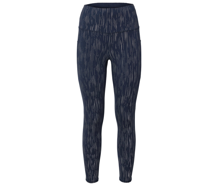 Dunkelblaue Leggings mit weißem Muster.