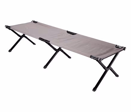 Aufnahme der Grand Canyon Campingliege »Topaz«, 210 cm, mit grauem Stoffbezug und schwarzem Gestell auf weißem Hintergrund.