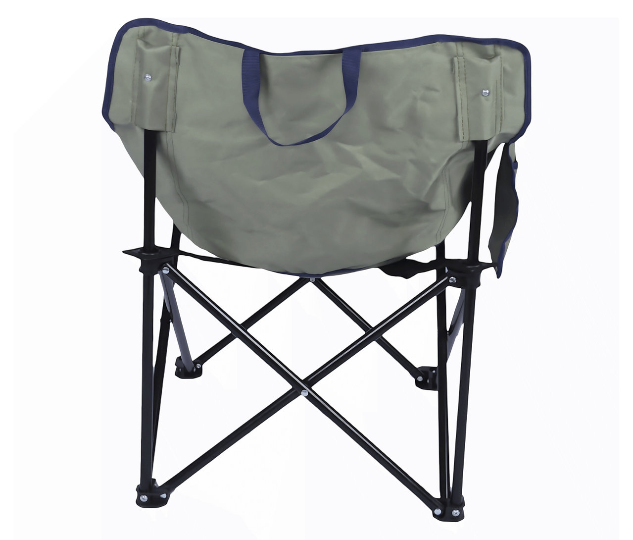 Rückansicht des Tambu Campingstuhls »LAJA« mit olivgrünem Bezug und schwarzem Gestell.