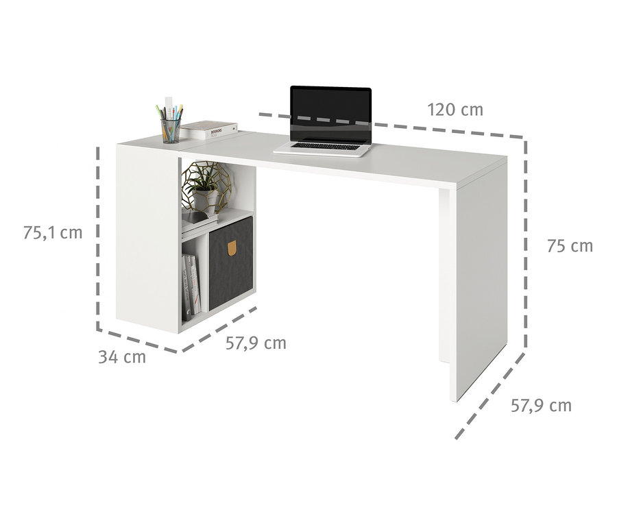 Das Bild zeigt das Roba Set »Fortuna«,
 Beistelltisch und Schreibtisch, weiß. Ein Laptop steht auf der Tischfläche.