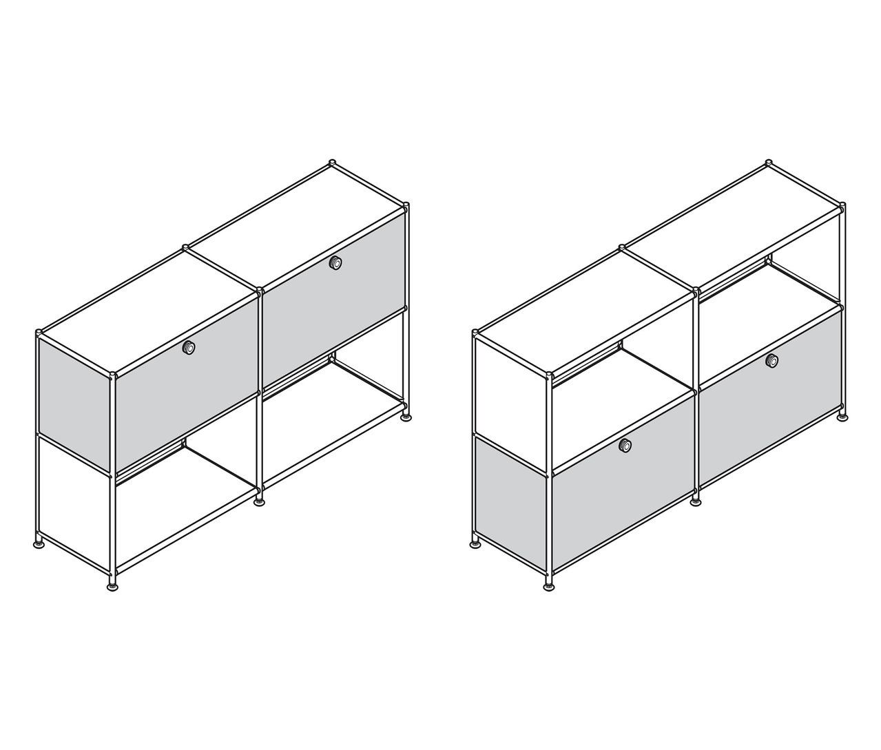 Zwei Sideboards Metall »CN3« mit je 2 versetzbaren Klappenfächern sind dargestellt.