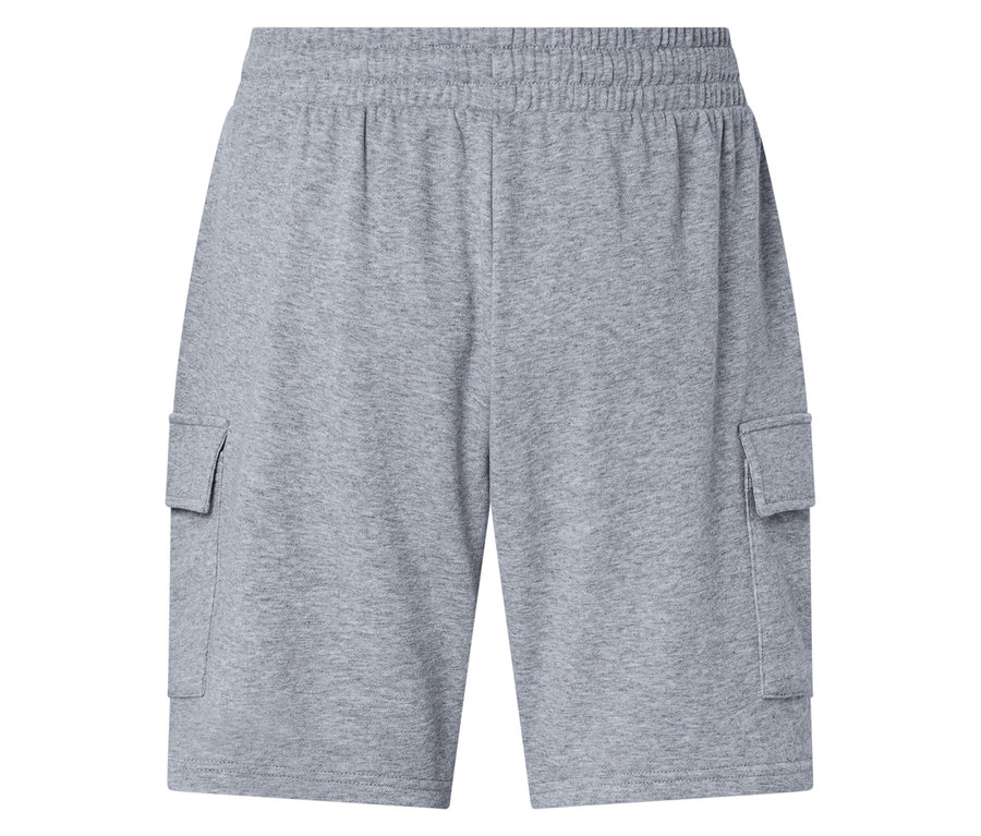 Graue Shorts mit elastischem Bund und Taschen.